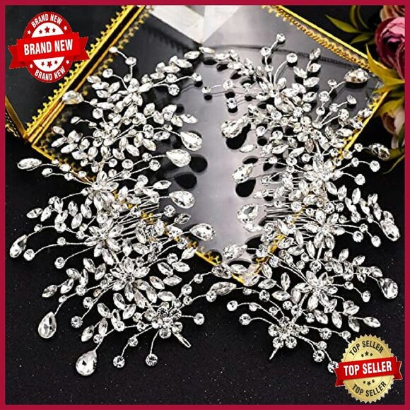Silver Rhinestone Wedding Tiara Bridal Hair Comb Accessory